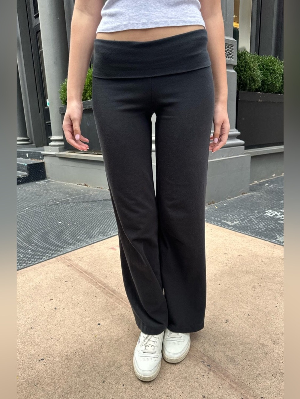 Brandy Melville Black Priscilla Foldover Flare Pants.